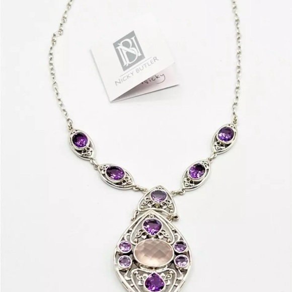 🌟NICKY BUTLER 925 Sterling Silver Rose Quartz Celtic Knot Necklace Brand… - Picture 7 of 12